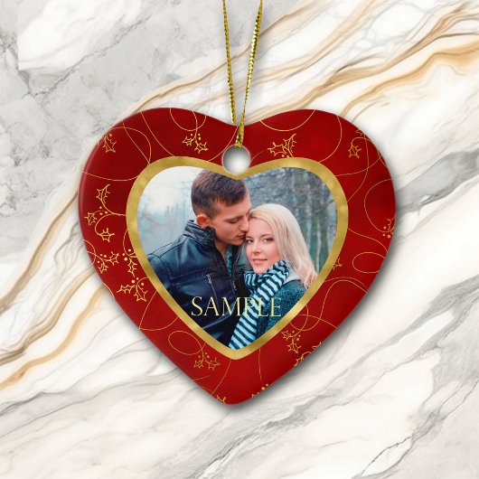 Gold Leaf Vine Fotosjabloon voor eerste kerstmis Keramisch Ornament