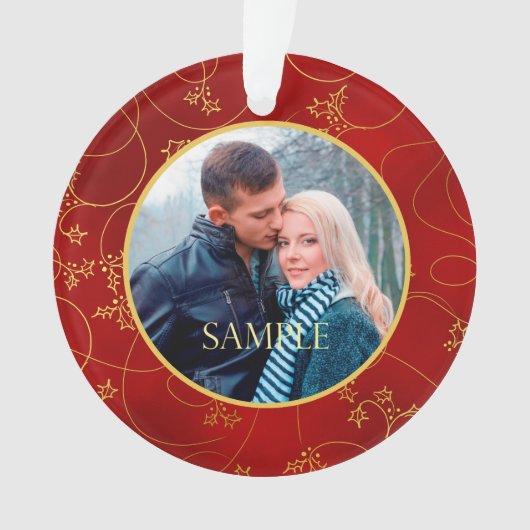 Gold Leaf Vine Fotosjabloon voor eerste kerstmis Ornament (voorkant)