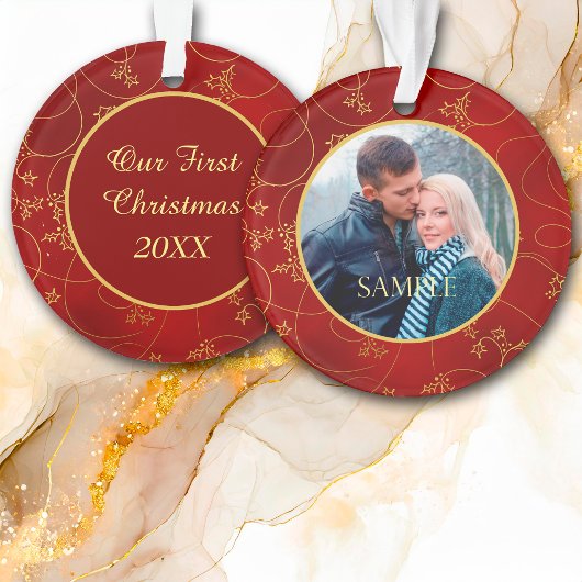 Gold Leaf Vine Fotosjabloon voor eerste kerstmis Ornament