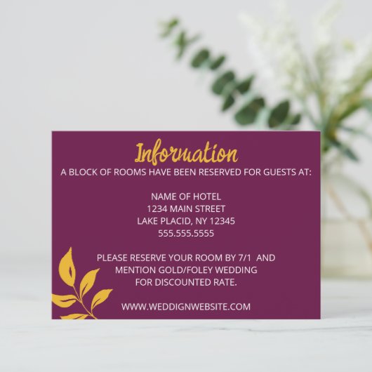 Gold Leaf Wedding Enclosure Kaart (Staand voorkant)