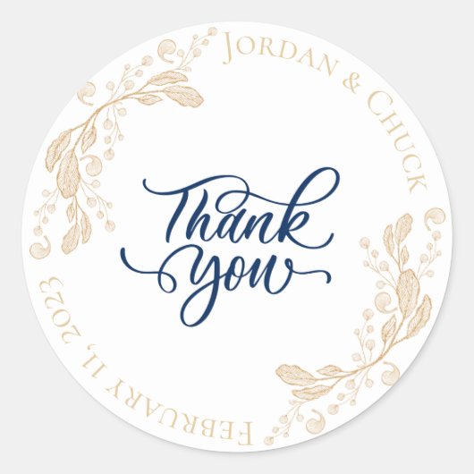 Gold Leaf Wedding Favor Dank u Sticker (Voorkant)