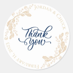Gold Leaf Wedding Favor Dank u Sticker