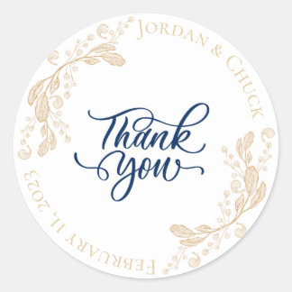 Gold Leaf Wedding Favor Dank u Sticker
