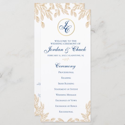 Gold Leaf Wedding Program (Voorkant / Achterkant)