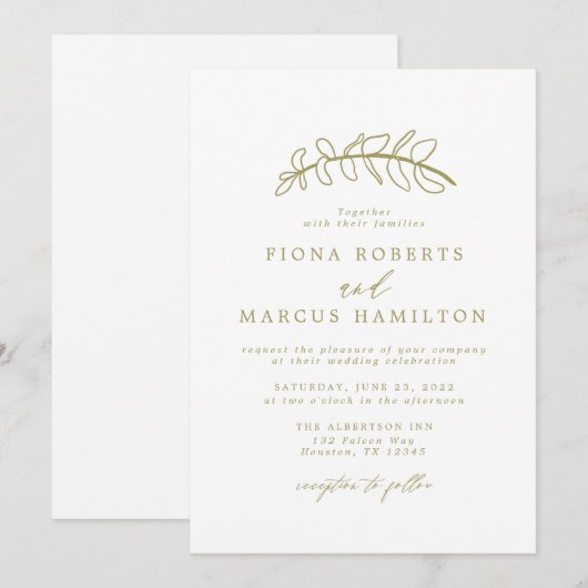 Gold Leaf Wedding Uitnodiging (Voorkant / Achterkant)