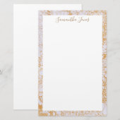 Gold Leaf White Marble Metallic | Gepersonaliseerd Briefpapier (Voorkant / Achterkant)