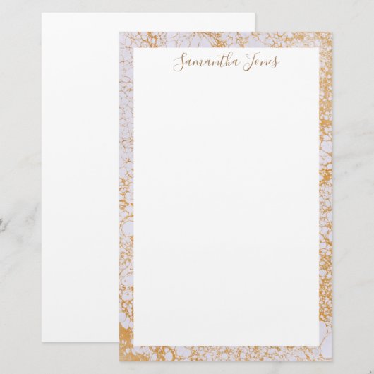 Gold Leaf White Marble Metallic | Gepersonaliseerd Briefpapier (Voorkant / Achterkant)