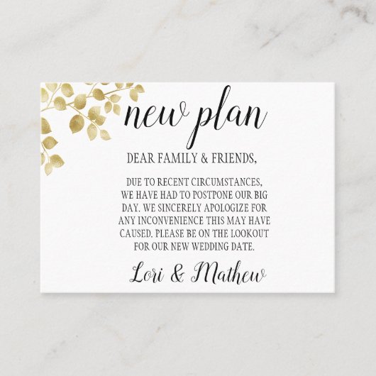 Gold Leaf wijzig de datum-aankondigingskaarten Visitekaartje (Voorkant)