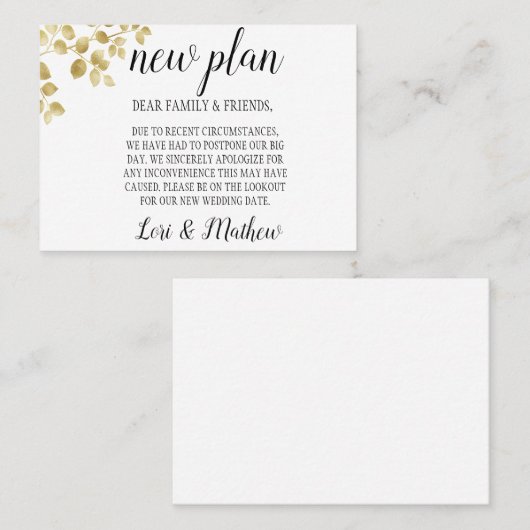 Gold Leaf wijzig de datum-aankondigingskaarten Visitekaartje (Voorkant / Achterkant)