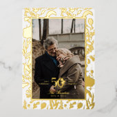 Gold Leaf WildFlower 50th Wedding Jubileum Folie Folie Uitnodiging (Voorkant)