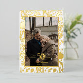 Gold Leaf WildFlower 50th Wedding Jubileum Folie Folie Uitnodiging (Staand Voorkant)