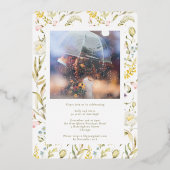Gold Leaf WildFlower 50th Wedding Jubileum Folie Folie Uitnodiging (Achterkant)