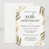 Gold Leaf Wreath 50th Wedding Jubileum Invite Kaart (Voorkant / Achterkant)