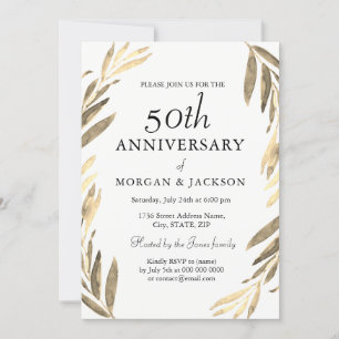 Gold Leaf Wreath 50th Wedding Jubileum Invite Kaart
