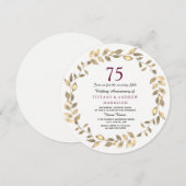 Gold Leaf Wreath 75th Wedding Jubileum Invite Kaart (Voorkant / Achterkant)