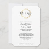 Gold Leaf Wreath & Black and White Script Wedding Kaart (Voorkant)
