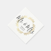 Gold Leaf Wreath & Black and White Script Wedding Servet (Hoek)