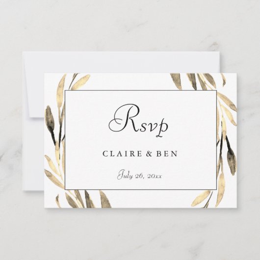 Gold leaf Wreath Border Wedding RSVP (Voorkant)