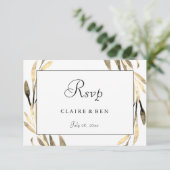Gold leaf Wreath Border Wedding RSVP (Staand voorkant)