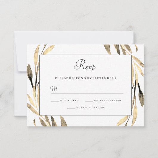 Gold leaf Wreath Border Wedding RSVP (Achterkant)