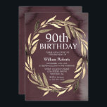 Gold Leaf Wreath Male 90th Birthday Party Invite Kaart<br><div class="desc">Gold Leaf Wreath Male 90th Birthday Party nodigt Matching collectie uit in Niche en Nest store. Kunstwerk: www.EssemCreatives.etsy.com</div>