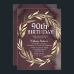 Gold Leaf Wreath Male 90th Birthday Party Invite Kaart<br><div class="desc">Gold Leaf Wreath Male 90th Birthday Party nodigt Matching collectie uit in Niche en Nest store. Kunstwerk: www.EssemCreatives.etsy.com</div>