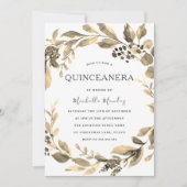 Gold Leaf Wreath Modern Quinceanera Party Kaart (Voorkant)