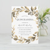 Gold Leaf Wreath Modern Quinceanera Party Kaart (Staand voorkant)