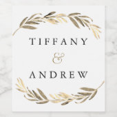 Gold Leaf Wreath Modern Wedding Verloving Wijn Etiket (Enkel label)