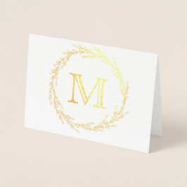 Gold Leaf Wreath Monogram Folie Kaarten