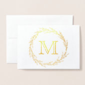 Gold Leaf Wreath Monogram Folie Kaarten (Voorkant met envelop)