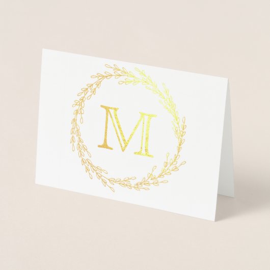 Gold Leaf Wreath Monogram Folie Kaarten (Voorkant)