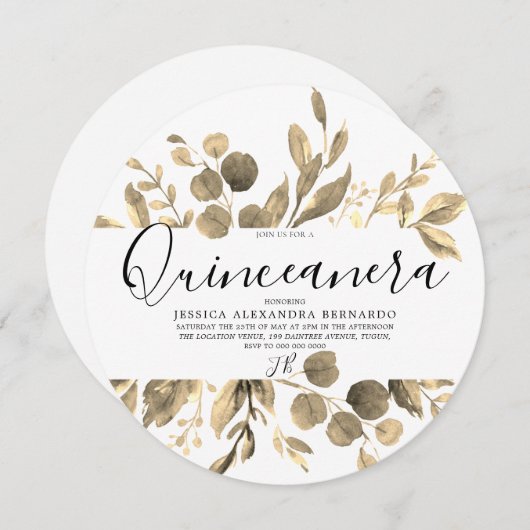 Gold Leaf Wreath Quinceanera 15e verjaardag Kaart (Voorkant / Achterkant)