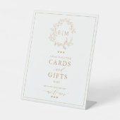 Gold Leafy Crest Monogram Card & Gifts Reclamebord Met Voetstuk (Voorkant)