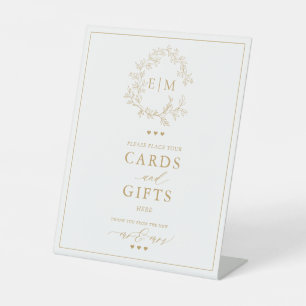 Gold Leafy Crest Monogram Card & Gifts Reclamebord Met Voetstuk