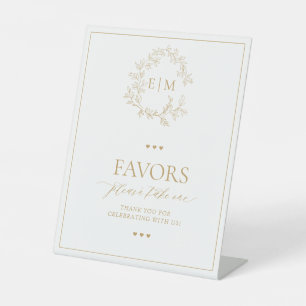 Gold Leafy Crest Monogram Favors Reclamebord Met Voetstuk