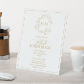Gold Leafy Crest Monogram Foto Guestbook Reclamebord Met Voetstuk (Insitu)