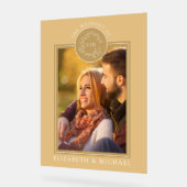 Gold Leafy Crest Monogram Fotobruiloft Acryl Bord (Hoek)