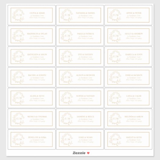 Gold Leafy Crest Monogram Guest Address Sticker (Vel)