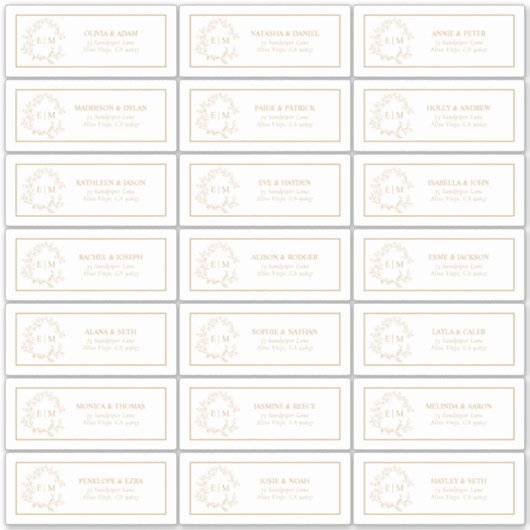 Gold Leafy Crest Monogram Guest Address Sticker (Voorkant)