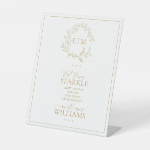 Gold Leafy Crest Monogram Let Love Sparkle Reclamebord Met Voetstuk