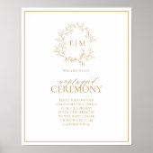 Gold Leafy Crest Monogram Unplugged Wedding Poster (Voorkant)