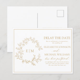 Gold Leafy Crest Monogram Vertraging datum Uitnodiging Briefkaart