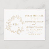 Gold Leafy Crest Monogram Vertraging datum Uitnodiging Briefkaart (Voorkant)