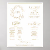 Gold Leafy Crest Monogram Weddenprogramma Poster (Voorkant)