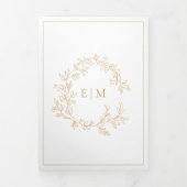 Gold Leafy Crest Monogram Weddenschap Drieluik Uitnodiging (Cover)