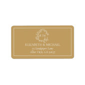 Gold Leafy Crest Monogram Weddenschap Etiket (Voorkant)