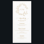 Gold Leafy Crest Monogram Weddenschap Menu<br><div class="desc">Creëer de perfecte receptie. We houden van deze trendy, moderne gouden trouwmenu van 4 x 9 inch! Eenvoudig, elegant, en oh-zo-, hij is voorzien van een handgetekende leafy grot die een modern huwelijksmonogram omringt. Het is gepersonaliseerd in elegante typografie, en geaccentueerd met hand-briefed kalligrafie. Tot slot wordt het in een...</div>
