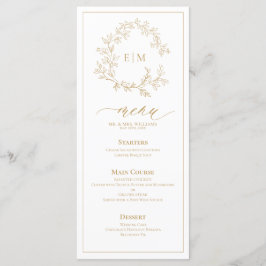 Gold Leafy Crest Monogram Weddenschap Menu