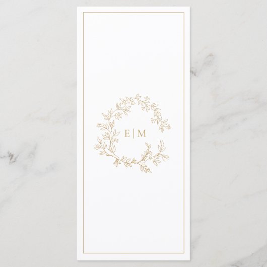 Gold Leafy Crest Monogram Weddenschap Menu (Achterkant)